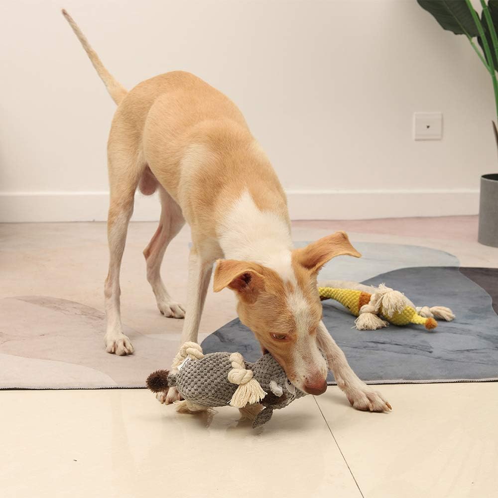 Plush Donkey Squeaky Dog Chew Toy with Knotted Ropes