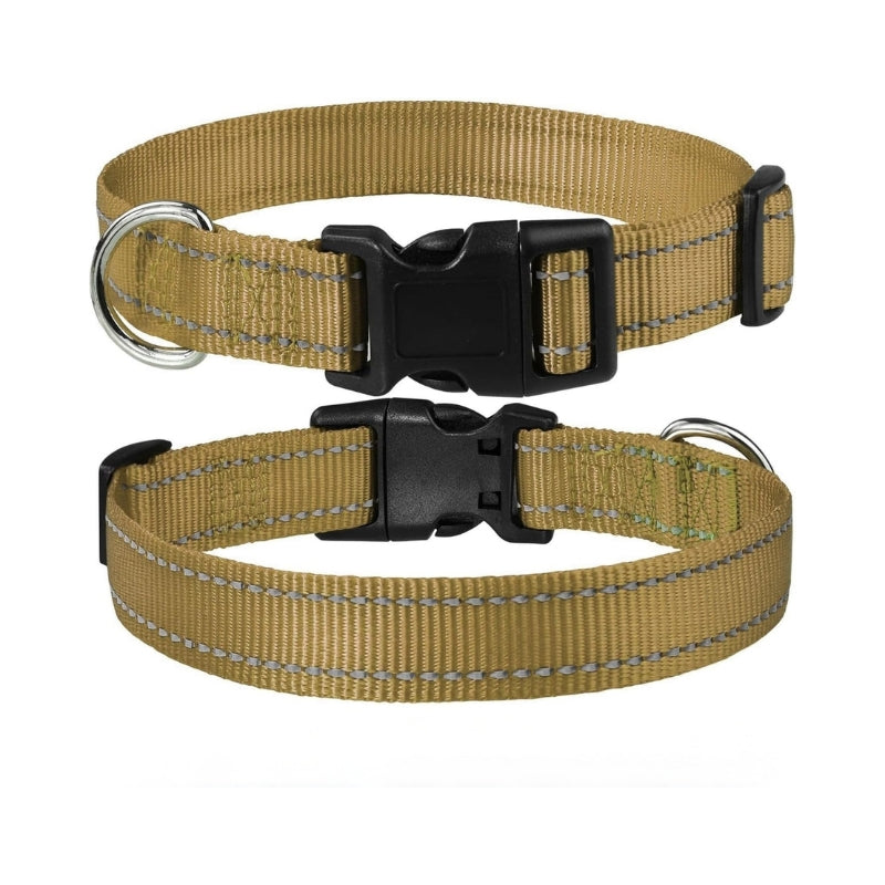 Adjustable Reflective Nylon Webbing Dog Collar Brown