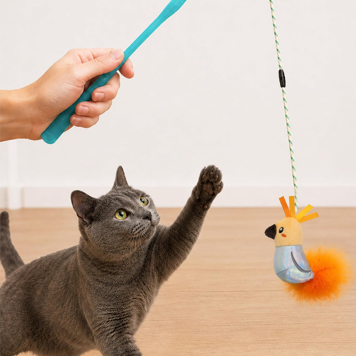 Interactive Bird Teaser Wand Toy for Indoor Cats 14in
