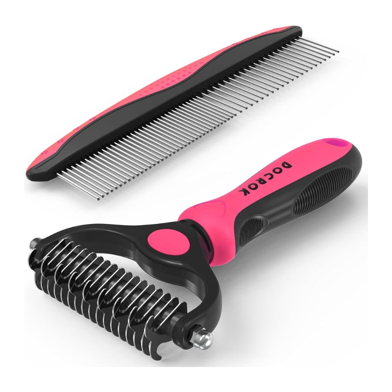 Pet Dematting Undercoat Rake and Grooming Comb Set 2Pcs