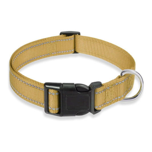 Adjustable Reflective Nylon Webbing Dog Collar Brown