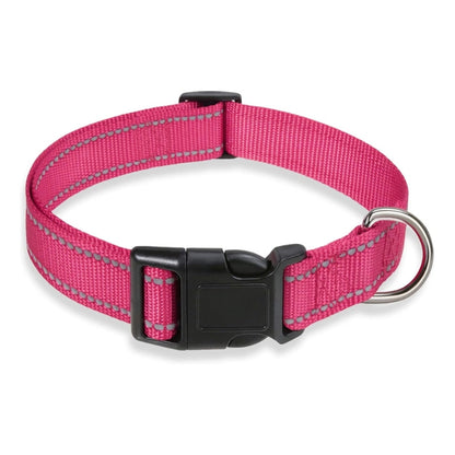 Adjustable Reflective Nylon Webbing Dog Collar Pink