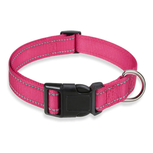 Adjustable Reflective Nylon Webbing Dog Collar Pink