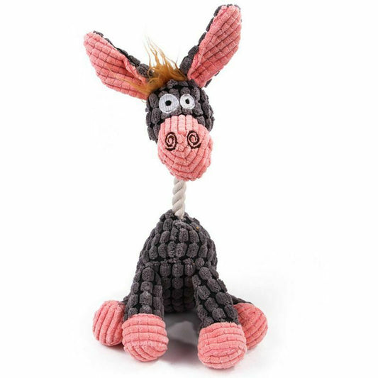 Donkey-shaped toy with a rope on a white background