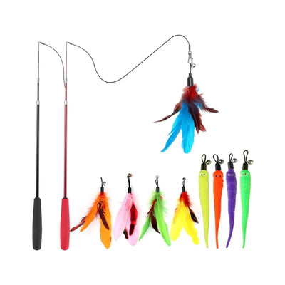 11-Piece Interactive Cat Wand and Feather Toy Set