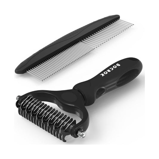 Pet Dematting Undercoat Rake and Grooming Comb Set 2Pcs