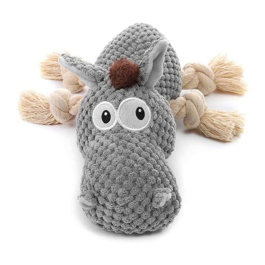 Plush Donkey Squeaky Dog Chew Toy with Knotted Ropes